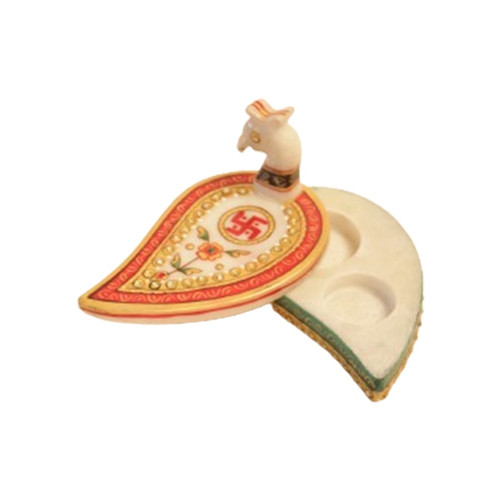 Peacock Handmade Kumkum Chopda Tray for Puja Worship